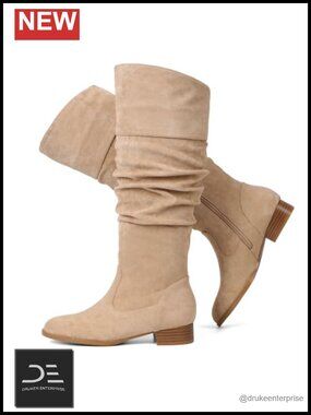 Knee High Suede Flat Boots with Side Zipper | Women's